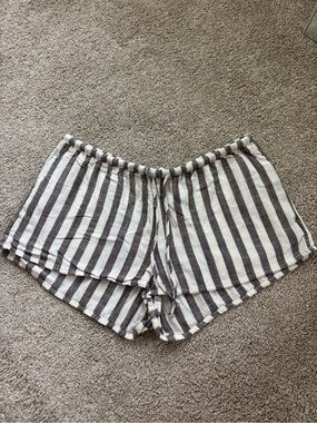 Divided Striped LinenDrawstring Shorts - Brown, White